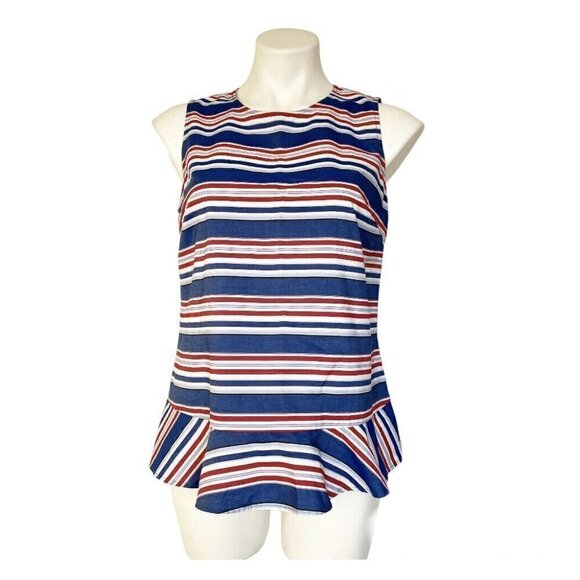 Tommy Hilfiger nautical Striped Peplum Top SMALL red Blue Sleeveless - Picture 12 of 12